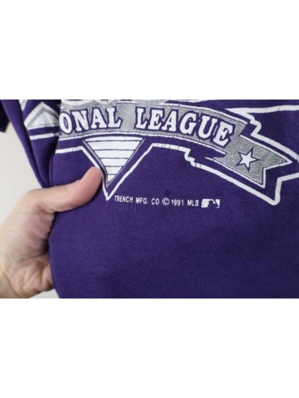 Vintage 90s Mens Large Distressed Colorado Rockies Baseball T-Shirt Purple USA - Picture 6 of 14